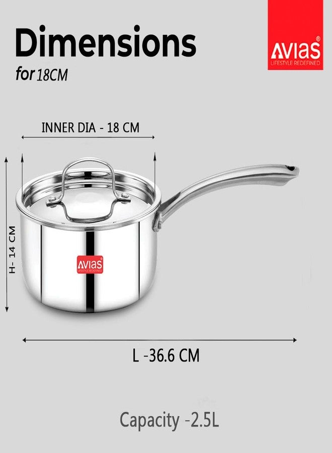 Avias Riara Triply Saucepan with Lid | 5 Years Warranty | 18cm Stainless Steel Sauce Pan, Triply Tea Pan, Steel Casted Handles, 2.5 Mm Thickness, Induction Base Sauce Pan, 2.25 Litre, 18cm - Image 5